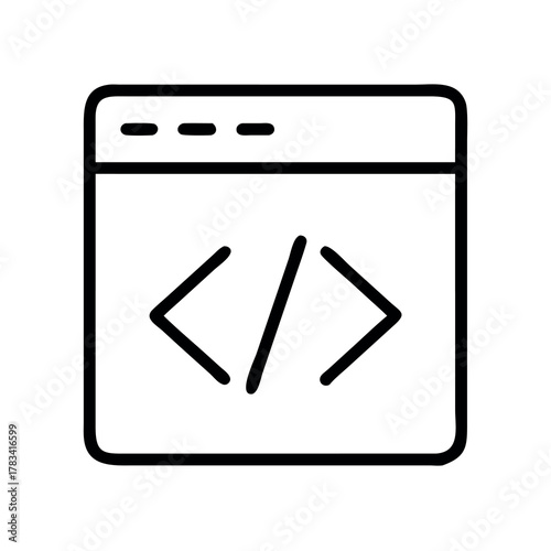 Simple line art icon representing a web browser window with code symbols