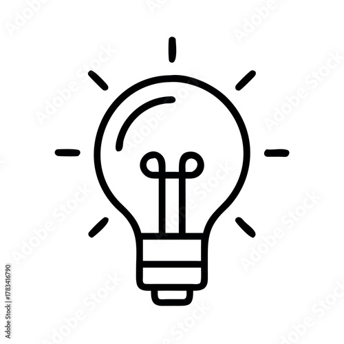 Simple line art illustration of a glowing light bulb symbolizing innovation and bright ideas