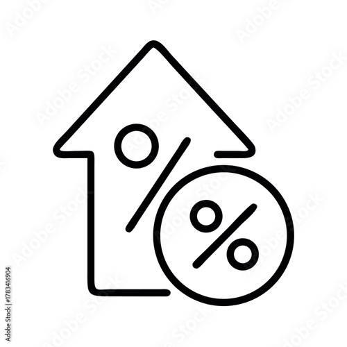 Icon representing rising interest rates on housing and financial growth with percentage symbols