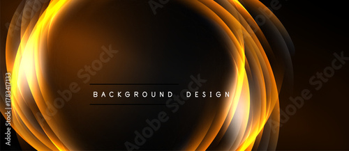 Abstract orange waves form dynamic backdrop. Dark center contrasts bright edges, creating modern visual effect. Text reads background design.