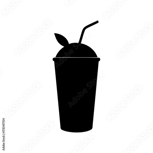 Black silhouette of a refreshing iced tea drink with a straw