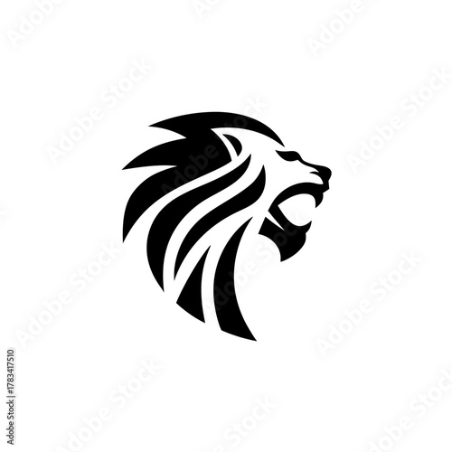Illustration of a stylized black lion head profile on transparent background