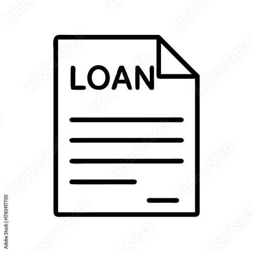 Simple line art icon of a document labeled loan with lines for text