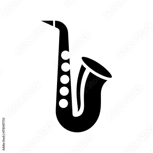 Illustration of a black saxophone on a white background on transparent background