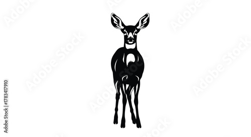 Vector illustration of black silhouette of a deer standing