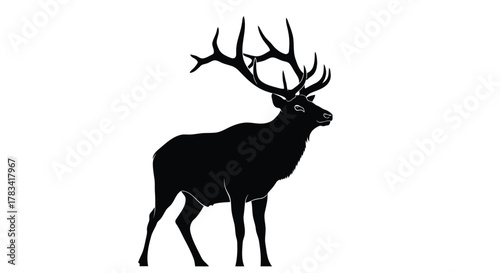 Vector illustration of silhouette of a majestic elk with large antlers