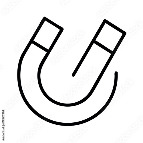 Simple line drawing of a horseshoe magnet demonstrating magnetic force and attraction