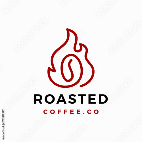 Roasted coffee bean roastery fire flame logo vector icon illustration