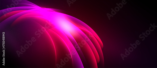 Abstract pink waves radiate from bright center. Dark background emphasizes flowing curves, creating dynamic visual effect.