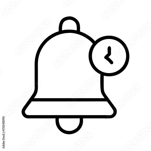 Simple outline icon of a bell with a clock symbol indicating an alert or notification