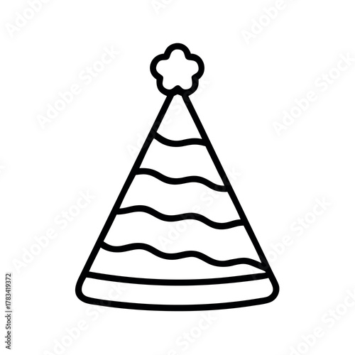 Simple line drawing of a festive party hat with a star topper