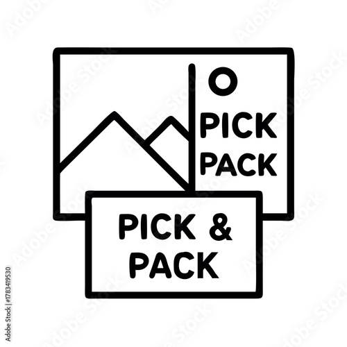 Simple line art icon representing the pick and pack process in warehousing and logistics