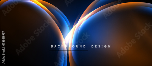 Abstract design features flowing shapes, vibrant colors. Blue, orange hues create dynamic visual effect. Modern background element.