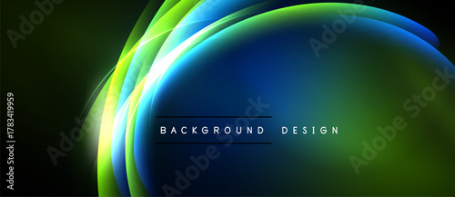 Abstract flowing lines create vibrant gradient effect. Dark background emphasizes bright curves, modern design element.