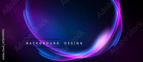 Abstract background design features vibrant purple, blue gradients. Smooth curves create dynamic visual effect. Text reads background design.