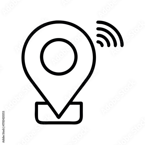Simple outline icon of a location pin with wireless signal waves emanating
