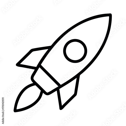 Simple hand drawn line art illustration of a rocket ship launching into space