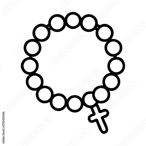 Simple outline drawing of a catholic rosary bracelet with a cross charm