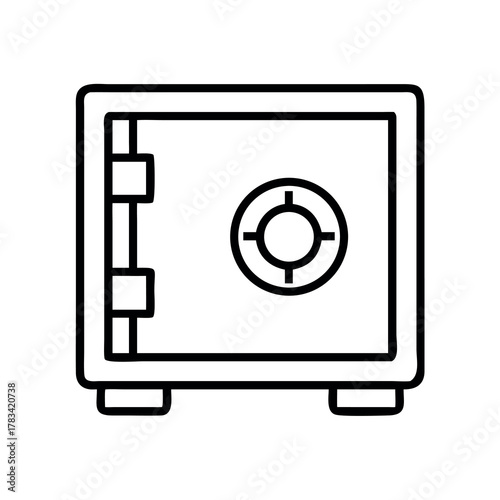 Simple line art icon of a secure safe with a circular dial for valuables