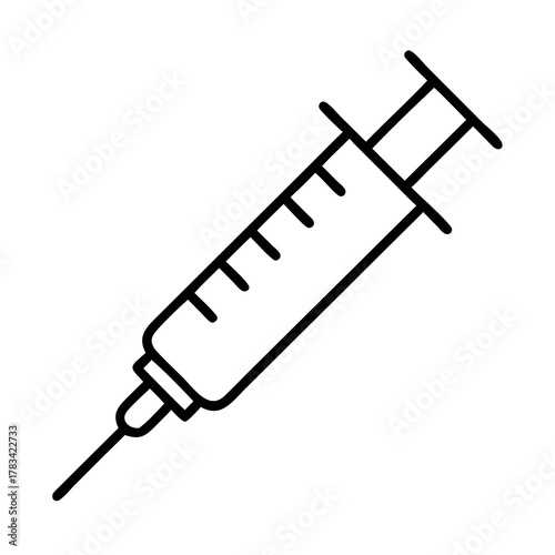 Simple hand drawn outline of a medical syringe with needle and plunger
