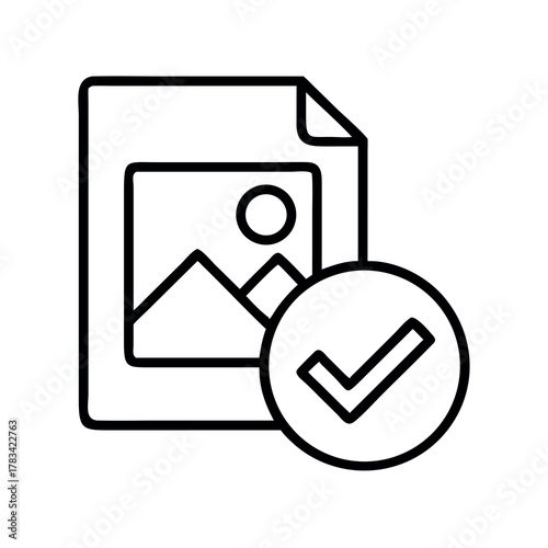 Icon representing a confirmed or approved image file with a landscape illustration