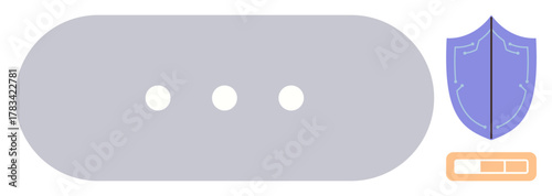 Password entry interface with three dots, security shield as protection symbol, and progress bar monitoring. Ideal for cybersecurity, login systems, authentication, data encryption, online