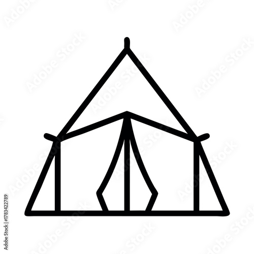 Minimalist line art icon of a traditional bell tent for camping and outdoor adventures