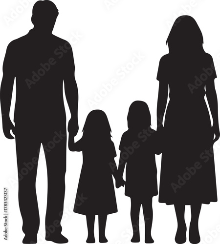 Silhouette family of four holding hands celebrating human rights day unity