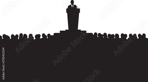 Speaker addresses crowd at podium symbolic of human rights day and public speaking events