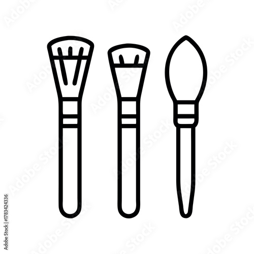 Clean line art illustration of three essential makeup brushes for beauty application