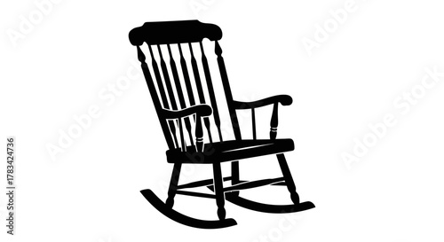 Rocking chair silhouette vector illustration. classic wooden furniture icon for home interior design. cozy relaxation and comfort symbol graphic element.