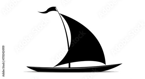 Minimalist black silhouette of a sailboat with a single mast and sail, symbolizing freedom, adventure, and journey across the water. clean vector graphic icon design.