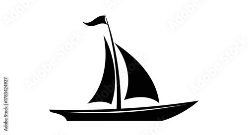 Sailboat silhouette icon on white background, simple monochrome vector graphic representing nautical travel, leisure, sailing, and water sports.