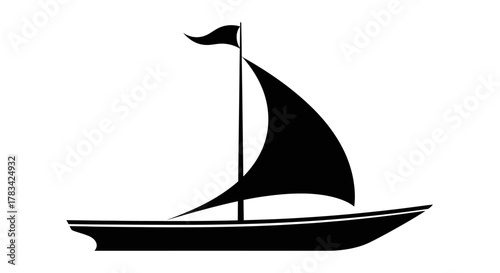 Sailboat icon or silhouette, a simple elegant graphic representing navigation, travel, freedom, and marine adventures, isolated on a white background.