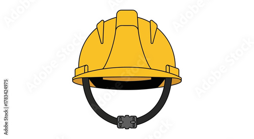 Yellow safety hard hat illustration on a white background, symbolizing worker protection, construction site safety, and industrial work gear requirement.