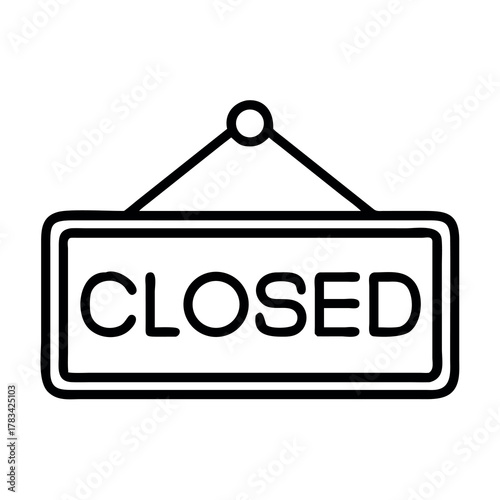 Simple black and white line drawing of a hanging sign indicating a business is closed