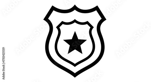 Official law enforcement badge icon representing police authority, security, and justice. a classic shield design with a prominent star emblem for public service.