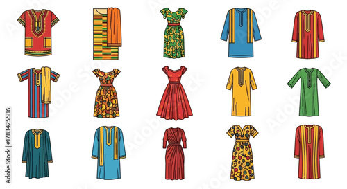 Colorful African Attire Collection Traditional Dresses and Tops.