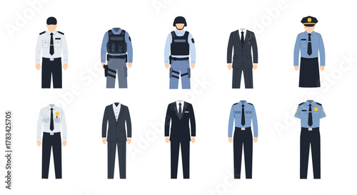 Diverse Uniforms Security Police and Business Attire.