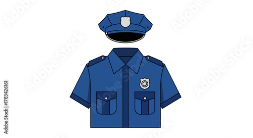 Police Uniform and Hat Illustration on White Background.