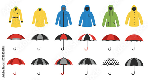 Raincoats and Umbrellas Weather Protection Essentials.