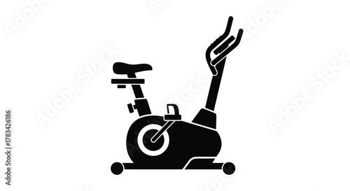 Stationary exercise bike icon, a clean silhouette symbol representing indoor fitness, cycling workout, gym equipment, health, and active lifestyle training.