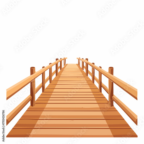Wooden bridge perspective illustration for transportation and journey concepts