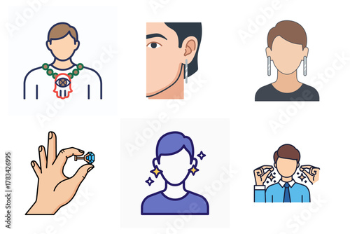 Jewelry and Accessories Vector Icon Set: Fashion, Personal Adornment, Gemstones, and Style Elements