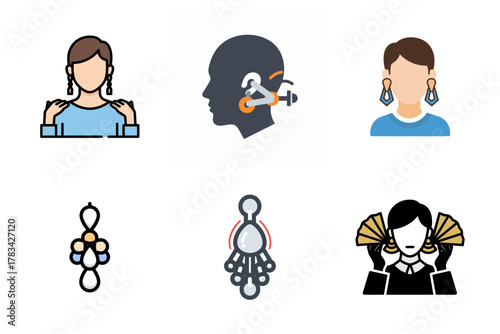 Fashion Earrings, Hearing Aids, and Women's Accessories Icon Set