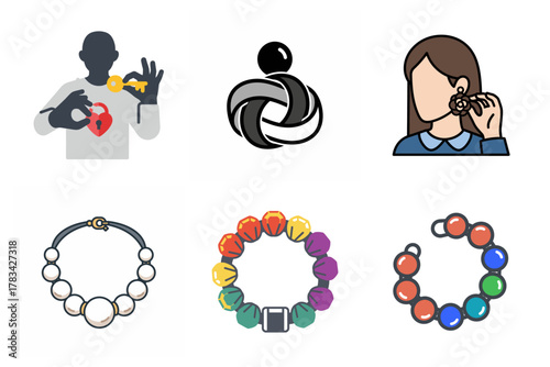 Fashion, Jewelry, Love, and Abstract Vector Icons Set - Diverse Lifestyle and Emotion Symbols