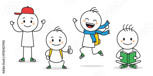 Playful Stick Figure Characters A Diverse Collection of Happy and Energetic Illustrations