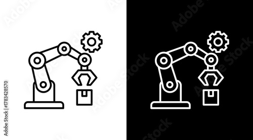 Industrial Robot  White Icon Set Design
