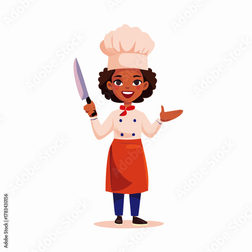 Smiling chef holding knife cartoon illustration cooking concept isolated