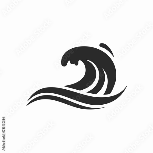 Stylized black and white wave emblem representing water movement and power